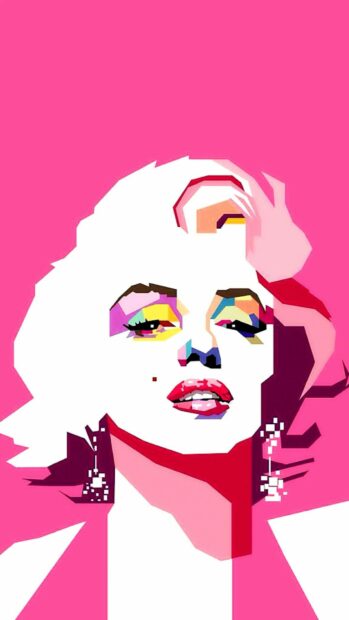 A pop art portrait of a stylish woman with colorful makeup on a pink background