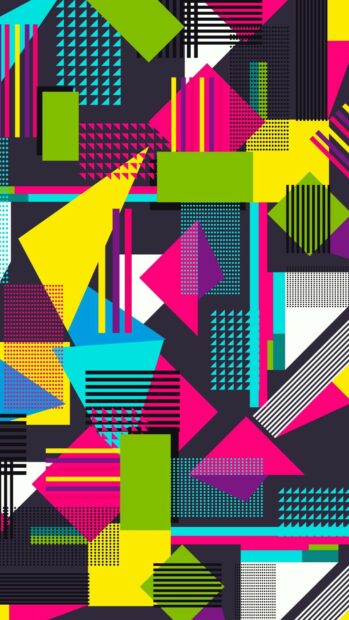 Vibrant pop art pattern with geometric shapes and bright colors on a mobile screen