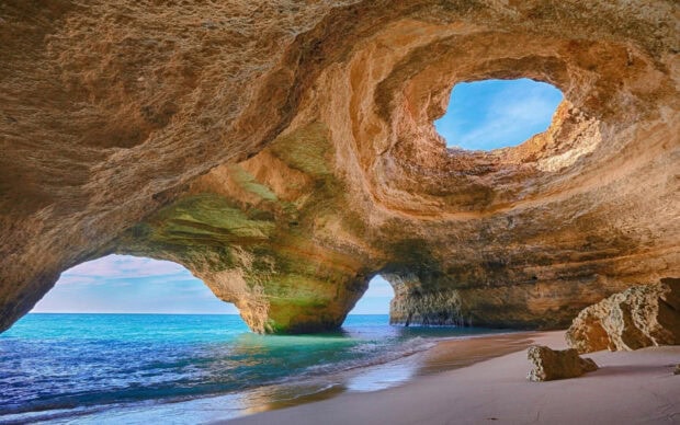 Natural sea cave with ocean view in Portugal coastline