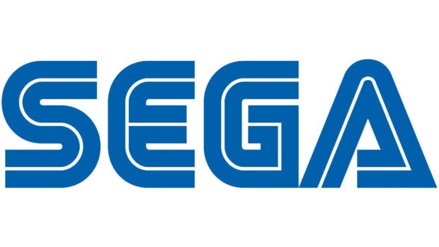 Blue Sega logo design featuring stylized letters in a modern font