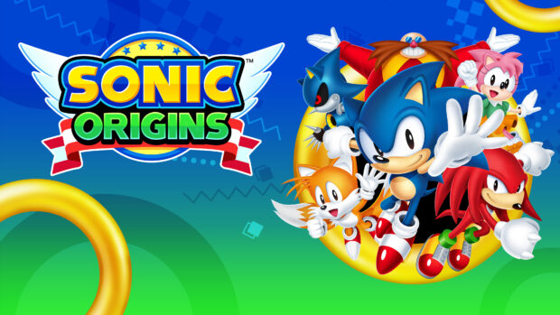 Sonic origins characters including Sonic the Hedgehog and friends in a vibrant Sega setting