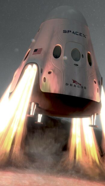 SpaceX Dragon spacecraft launching with fiery thrusters in action