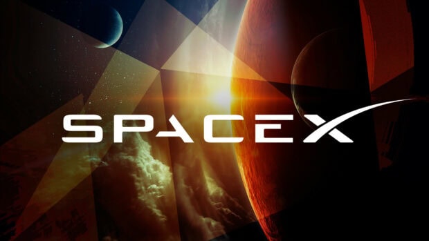 Space planet and sun with SpaceX logo in space exploration scene