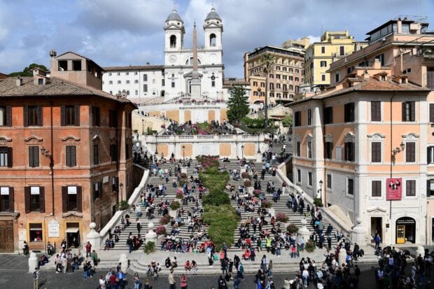 Spanish Steps Rome with many people enjoying the area on a sunny day