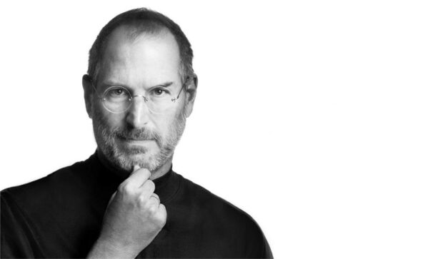 Steve Jobs portrait showing thoughtful expression in a black turtleneck