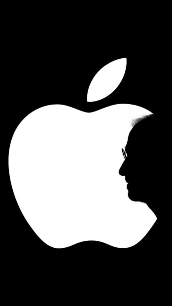 Silhouette of Steve Jobs profile with Apple logo on black background