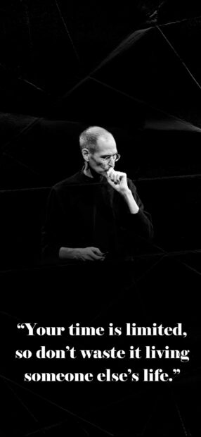 Steve Jobs thoughtful pose quote about limited time and living life authentically