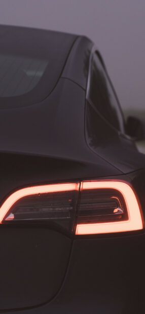 Rear light detail of Tesla Model Y car showing modern design