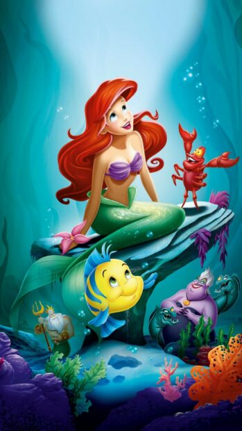Ariel and her sea friends in an underwater scene from The Little Mermaid