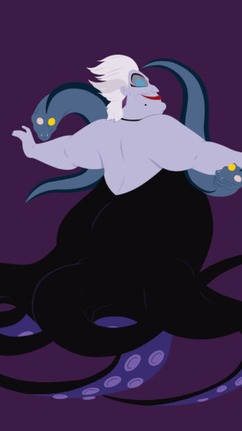 Ursula character from The Little Mermaid with sea creature tentacles on a purple background