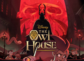 A young wizard and a demon girl from The Owl House walking through a dark magical castle corridor