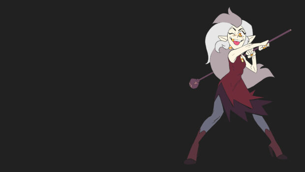 The Owl House character casting magic with a staff on a dark background