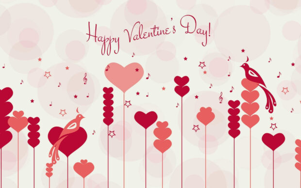 Romantic Valentine's Day design with heart shapes and birds on a light background