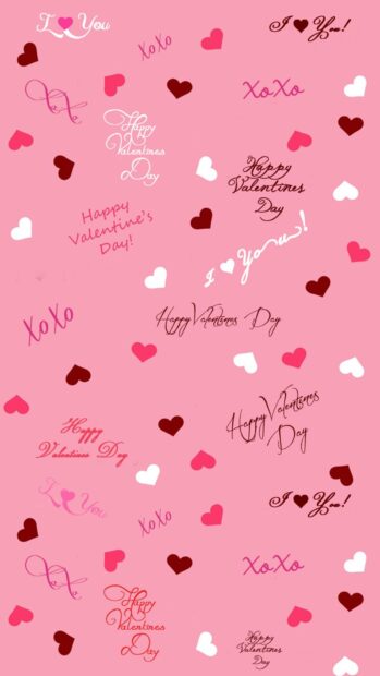 Pink background with happy valentines day text and colorful hearts for valentine celebration