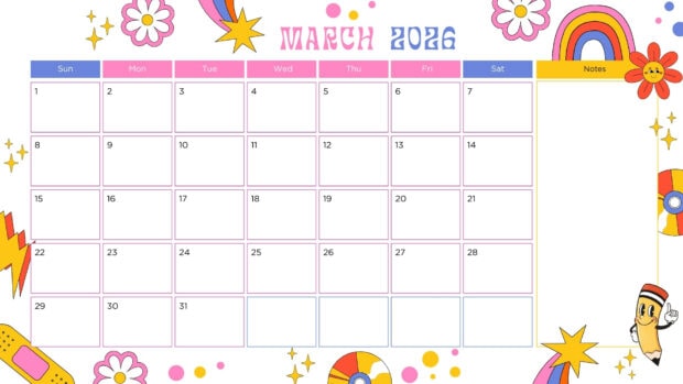 Colorful March 2026 Calendar Wallpaper HD (3)