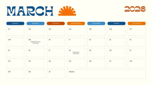 Colorful March 2026 Calendar Wallpaper HD (5)