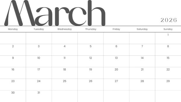 Simple March 2026 Calendar Wallpaper HD for Desktop (1)