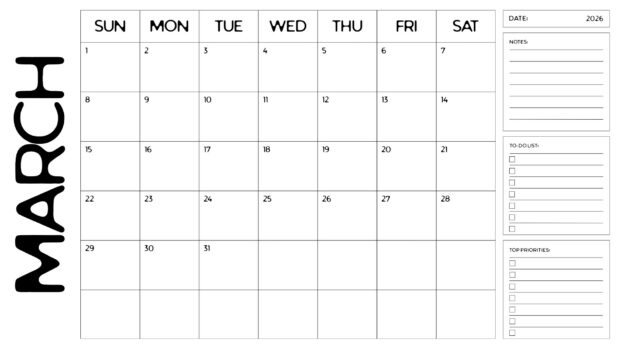 Simple March 2026 Calendar Wallpaper HD for Desktop (6)