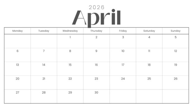 Simple April 2026 Calendar Desktop Wallpaper (2)