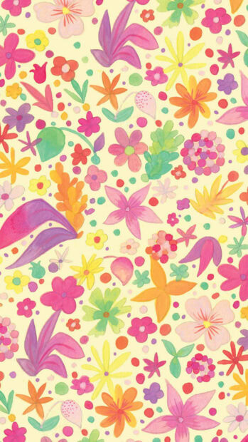 Colorful summer flowers pattern with green leaves and petals in vibrant hues