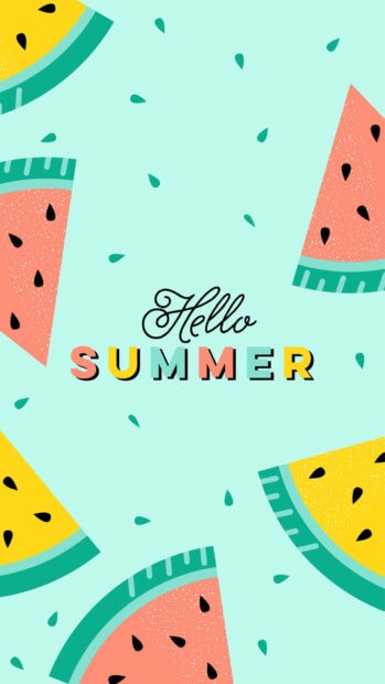 Colorful watermelon slices with summer text on a bright background