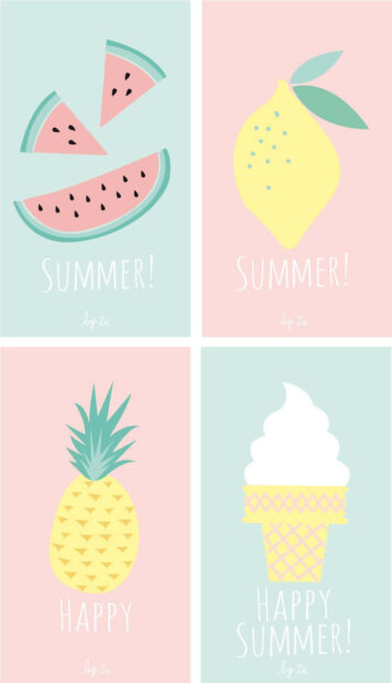 Cute summer fruits illustration with pineapple lemon and watermelon slices
