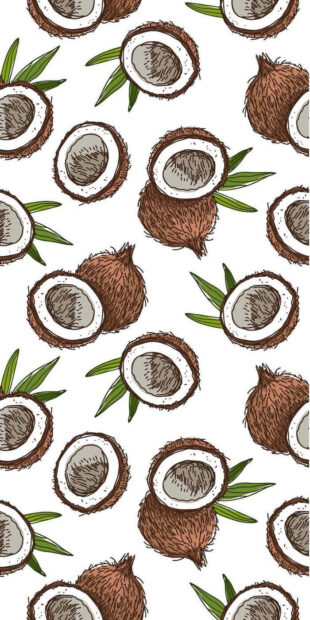 Hand-drawn coconuts with green leaves pattern for cute summer design