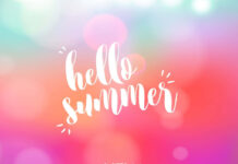 Pastel summer text with colorful soft light bokeh effects in a summer theme