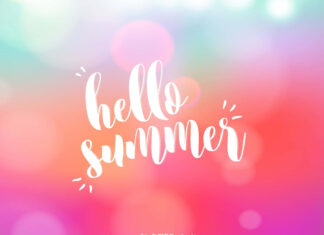 Pastel summer text with colorful soft light bokeh effects in a summer theme