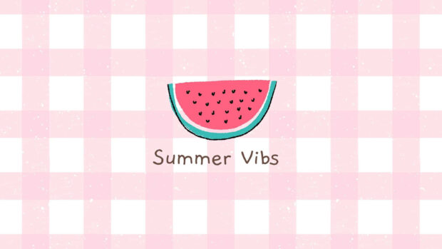 Pink summer with watermelon slice and summer vibes text on checkered pattern