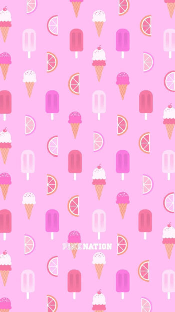 Pink ice cream and fruit pattern in summer design