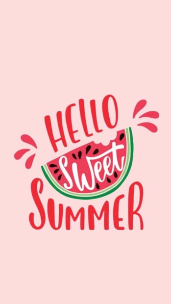 Pink summer illustration with a watermelon slice and the phrase hello sweet summer