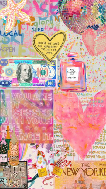 Colorful collage with summer design and inspirational quotes in preppy style