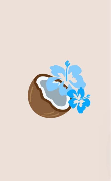 A preppy summer design featuring a coconut and blue hibiscus flowers on a light background