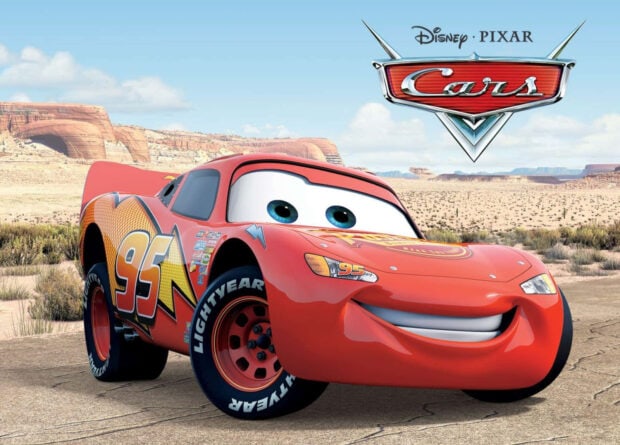 Lightning McQueen from Radiator Springs smiling in desert landscape