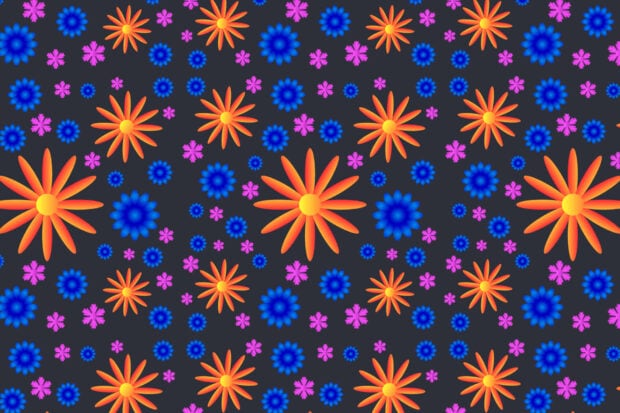 Bright spring flowers pattern with colorful petals on dark background