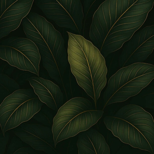 Dark green leaves with golden veins highlighting nature's beauty in springtime