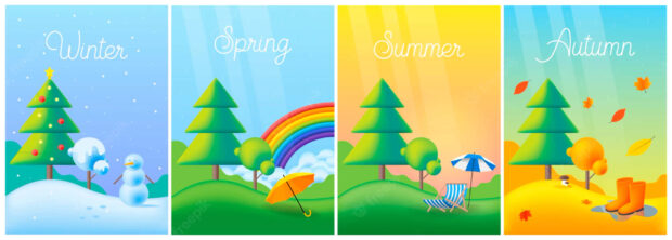 Green tree with rainbow and umbrella under blue sky in spring season