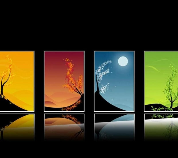 A colorful tree collection showing vibrant nature scenes in spring season