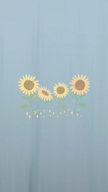 Sunflower art with green leaves on a soft blue spring design