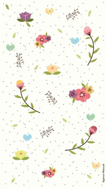Colorful spring floral pattern with various flowers and leaves on white background