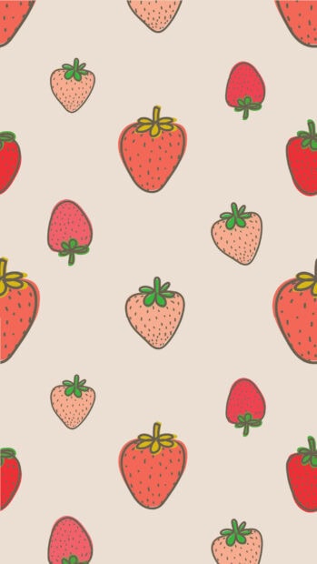 Colorful strawberry pattern with various shades of fresh berries on a light background