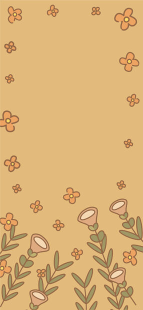 Cute spring vibe with brown flowers and green leaves on light brown background