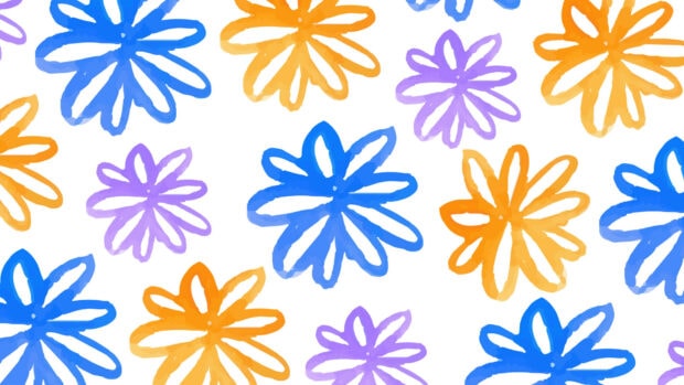 Colorful summer daisies abstract pattern with vibrant petals on white background