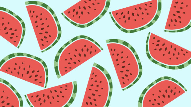 Fresh watermelon pattern design with summer aesthetic elements on blue background