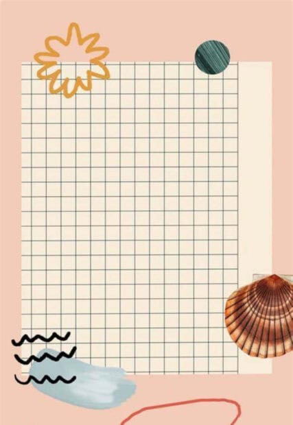 Abstract summer aesthetic with shell and grid elements