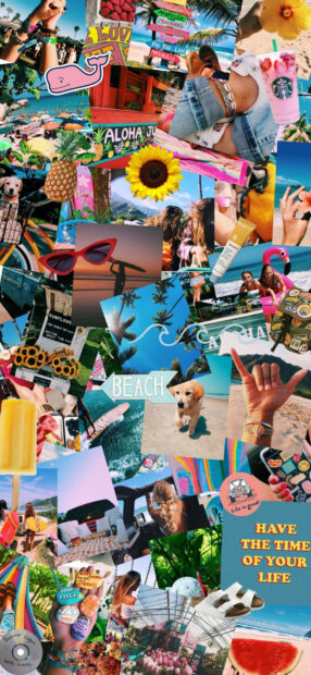 A summer collage featuring beach scenes pineapple and sunflowers