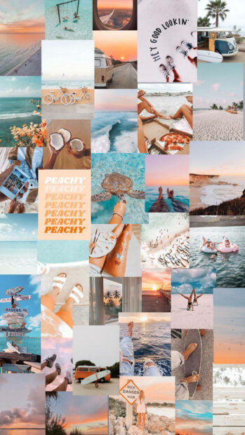 A vibrant summer collage featuring beaches sunsets bicycles and ocean waves