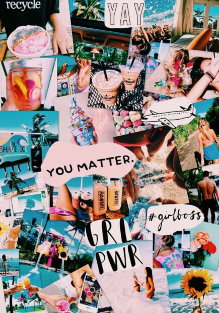 summer collage with girl power and you matter text showing vibrant summer vibes