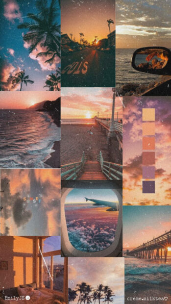 A vibrant sunset sky with palm trees and warm summer vibes